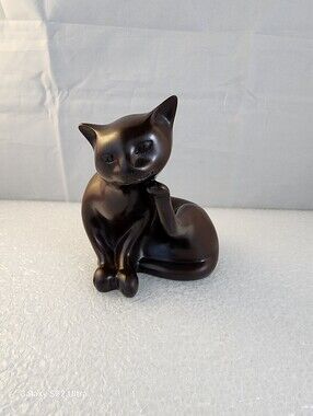 Chocolate Brown Scratching Cat Sculpture Figurine